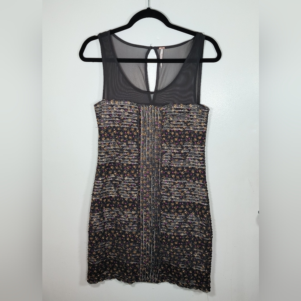 FREE PEOPLE Floral Ruffle Bodycon Mesh Dress Size Small Petite